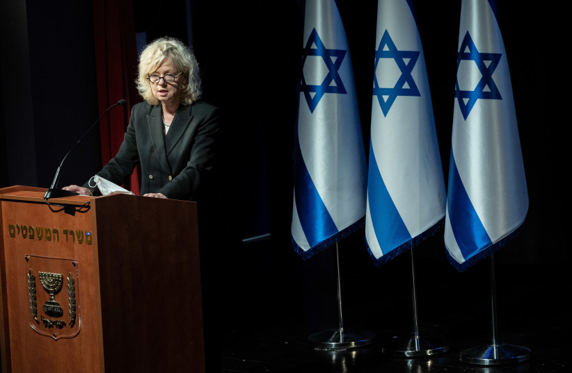  Newly appointed Attorney General Gali Baharav Miara seen during a welcome ceremony for her in Jerusalem on February 8, 2022. (credit: YONATAN SINDEL/FLASH90)