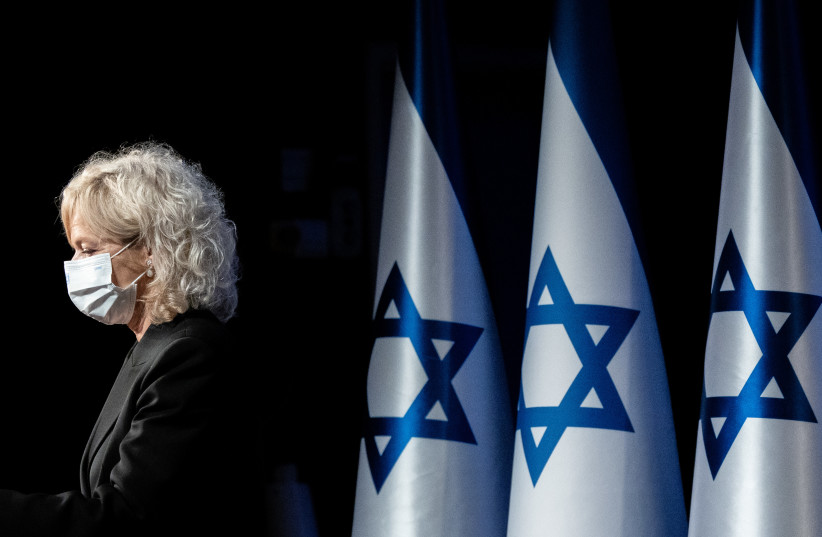 Newly appointed Attorney General Gali Baharav Miara seen during a welcome ceremony for her in Jerusalem on February 8, 2022. (photo credit: YONATAN SINDEL/FLASH90)