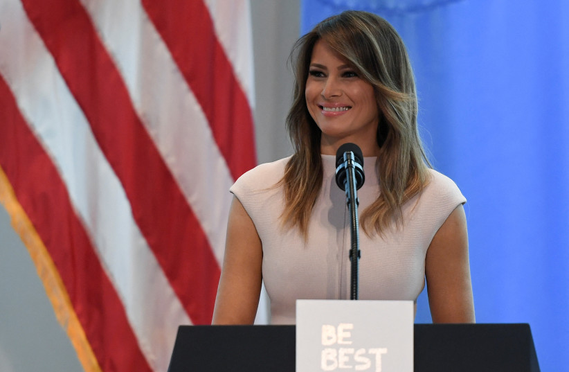 Former US first lady Melania Trump gives a speech during a reception she hosted on the sidelines of the United Nations General Assembly in New York City, US, September 26, 2018. (photo credit: REUTERS/DARREN ORNITZ/FILE PHOTO)