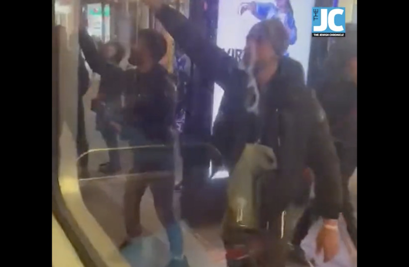  A video posted Dec. 1 shows young men harassing Jews on a Chabad bus on a Londaon street.  (photo credit: SCREENSHOT/THE JEWISH CHRONICLE)