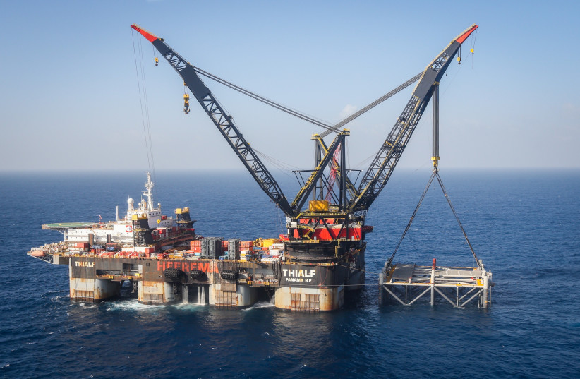  A VIEW OF the Israeli Leviathan gas field gas processing rig near Caesarea. (photo credit: MARC ISRAEL SELLEM/THE JERUSALEM POST)
