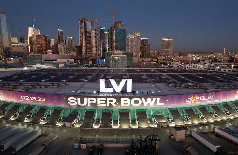A general overall aerial view of the Super Bowl LVI Experience at the Los Angeles Convention Center and downtown skyline, Los Angeles, CA, USA, Feb 9, 2022. (photo credit: KIRBY LEE-USA TODAY SPORTS)