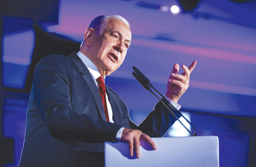  OPPOSITION LEADER Benjamin Netanyahu speaks at the annual Jerusalem Conference of the Besheva Group last week. (credit: OLIVIER FITOUSSI/FLASH90)