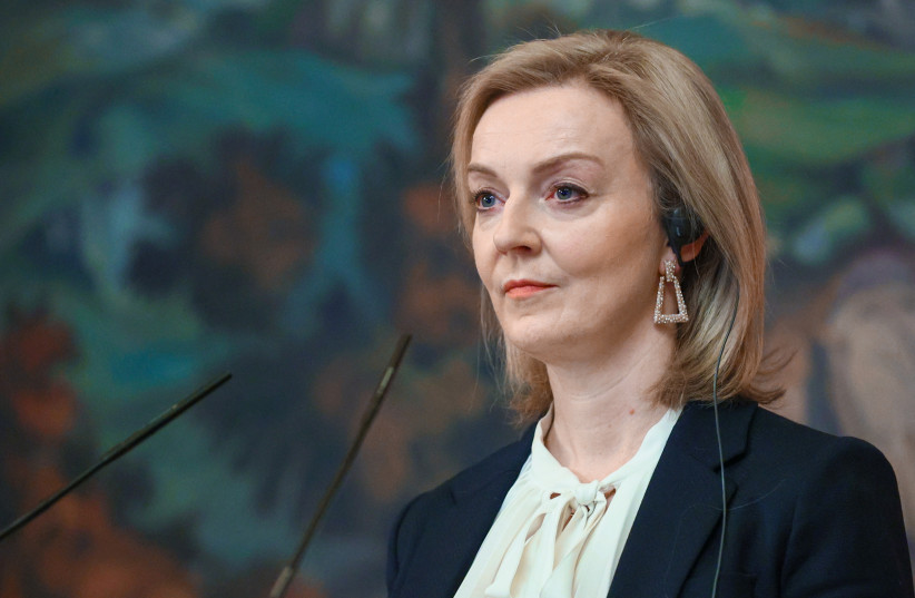  British Foreign Secretary Liz Truss attends a joint news conference with Russian Foreign Minister Sergei Lavrov in Moscow, Russia February 10, 2022.  (photo credit: RUSSIAN FOREIGN MINISTRY/HANDOUT VIA REUTERS)