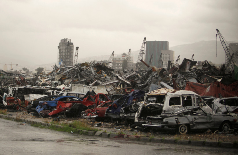  CARS DAMAGED in August 2020’s Beirut port blast.  (photo credit: AZIZ TAHER/REUTERS)