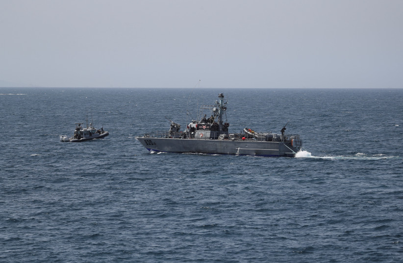   Israeli navy boats are seen in the Mediterranean Sea as seen from Rosh Hanikra, close to the Lebanese border, northern Israel May 4, 2021. (credit: AMMAR AWAD/REUTERS)