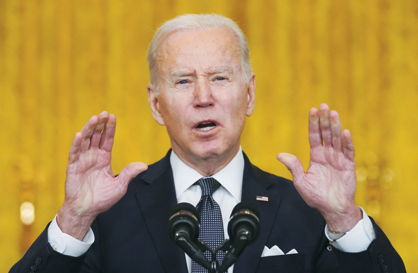  US PRESIDENT Joe Biden speaks on Tuesday at the White House about the situation in Russia and Ukraine. (credit: KEVIN LAMARQUE/REUTERS)