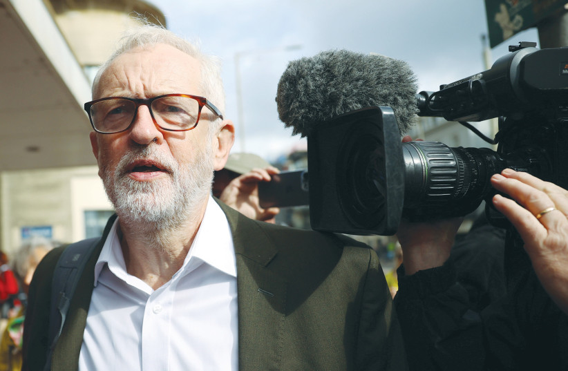  BRITAIN’S LABOUR Party former leader Jeremy Corbyn arrives at a Fringe event in Brighton in September. Some Irish parliamentarians propagated conspiracy theories that the Mossad was responsible for his defeat in the 2019 UK election. (photo credit: HANNAH MCKAY/ REUTERS)