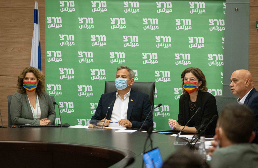  Head of the left wing Meretz party and Minister of Health Nitzan Horowitz, Minister of Environmental Protection Tamar Zandberg and MK Michal Rozin attend Meretz faction meeting at the Knesset, the Israeli parliament in Jerusalem, on June 28, 2021. (credit: YONATAN SINDEL/FLASH90)