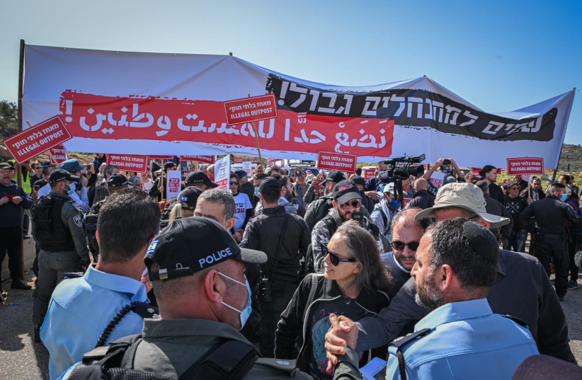  Left-wing organizations protest against the Evyatar settlement in the West Bank, February 18, 2022. (photo credit: PEACE NOW)