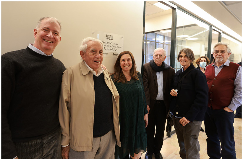  From left to right: Donniel Hartman, Harry Triguboff, Dr Orna Triguboff, Efraim Halevy, Sharon Hendler, Shalom Norman. (credit: HILA SHILONI)