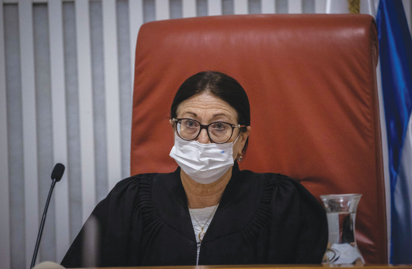  SUPREME COURT President Esther Hayut presides over a court hearing. ‘I wonder where all the poison and hatred, which lead you to say such horrible things about people you do not even know, come from,’ she wrote to MK David Amsalem.  (photo credit: YONATAN SINDEL/FLASH 90)