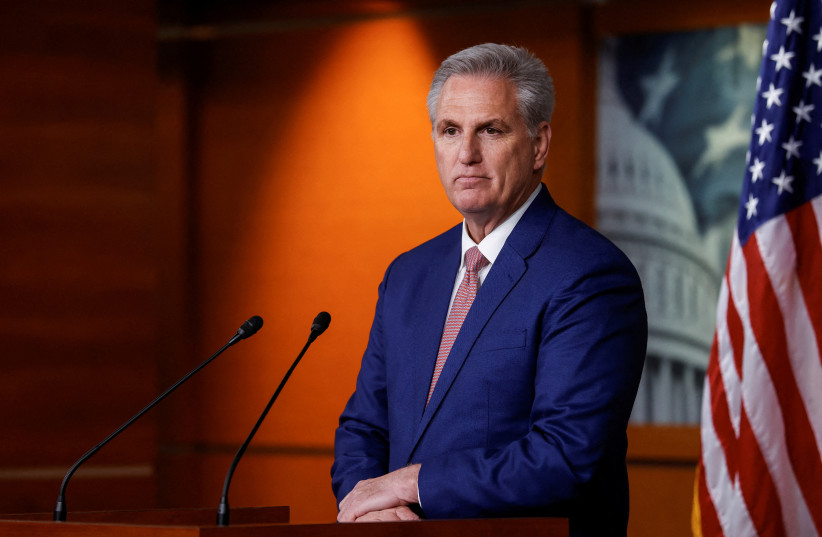  US House Minority Leader Kevin McCarthy (R-CA) holds his weekly news conference on Capitol Hill in Washington, US January 13, 2022.  (photo credit: JONATHAN ERNST/REUTERS)