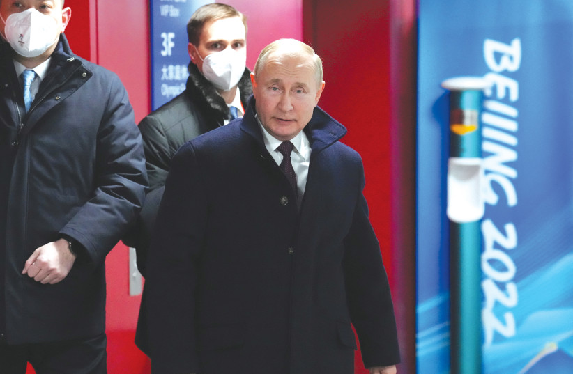  RUSSIAN PRESIDENT Vladimir Putin arrives at the opening ceremony of the Winter Olympics in Beijing earlier this month. (credit: CARL COURT/REUTERS)