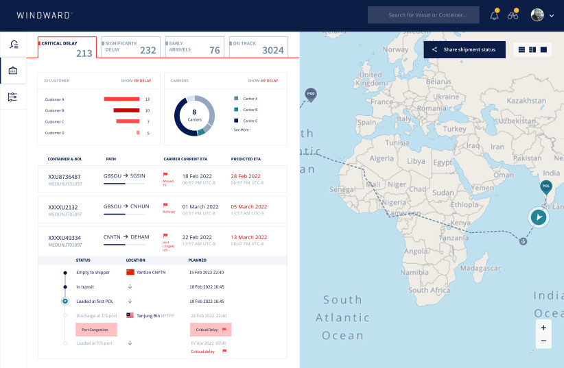 Wayward.io's ny Windward, who uses their AI solutions to transform global maritime trade, launched its Ocean Freight Visibility solution. (credit: WINDWARD)