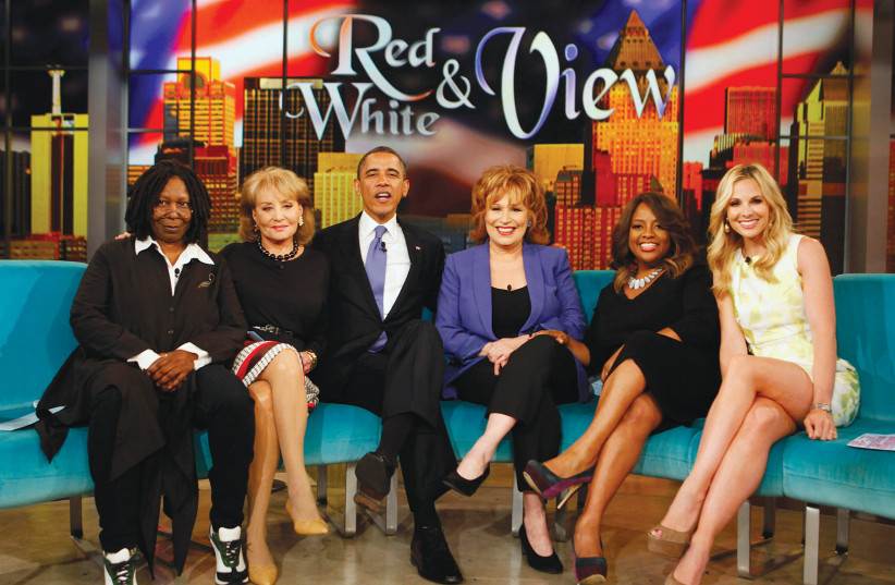  Whoopi Goldberg, Barbara Walters, Joy Behar, Sherri Shepherd and Elisabeth Hasselbeck chat with then-president Barack Obama on ABC's 'The View' on May 14, 2012.  (photo credit: LARRY DOWNING/REUTERS)