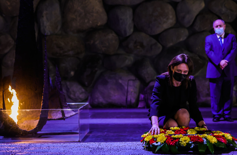  Čmilytė-Nielsen lays a wreath at Yad Vashem (credit: SEIMAS FLICKR)