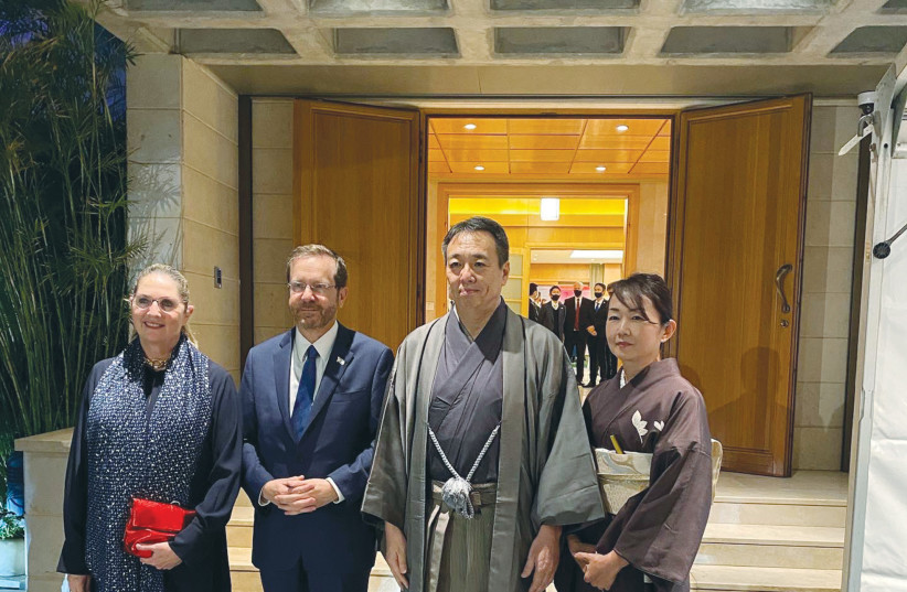 PRESIDENT ISAAC HERZOG and his wife, Michal, with Japanese Ambassador Mizushima Koichi and his wife, Asako. (photo credit: Courtesy the Japanese Embassy)