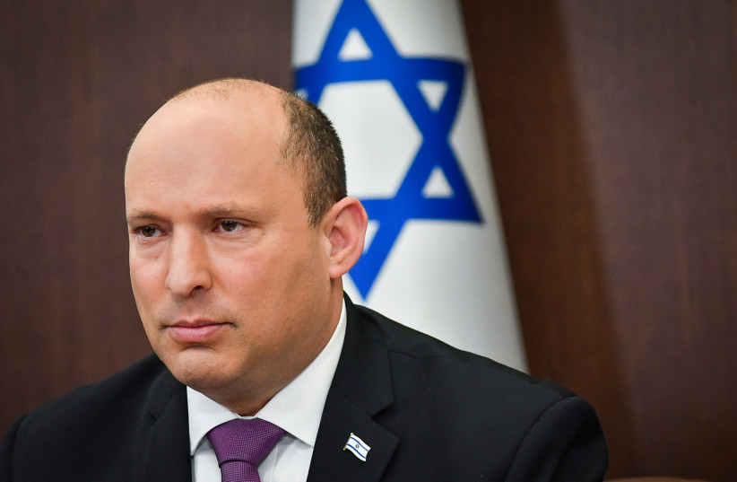 Israeli Prime Minister Naftali Bennett leads a cabinet meeting at the Prime Minister's Office in Jerusalem on February 27, 2022. (photo credit: YOAV ARI DUDKEVITCH/POOL/FLASH90)