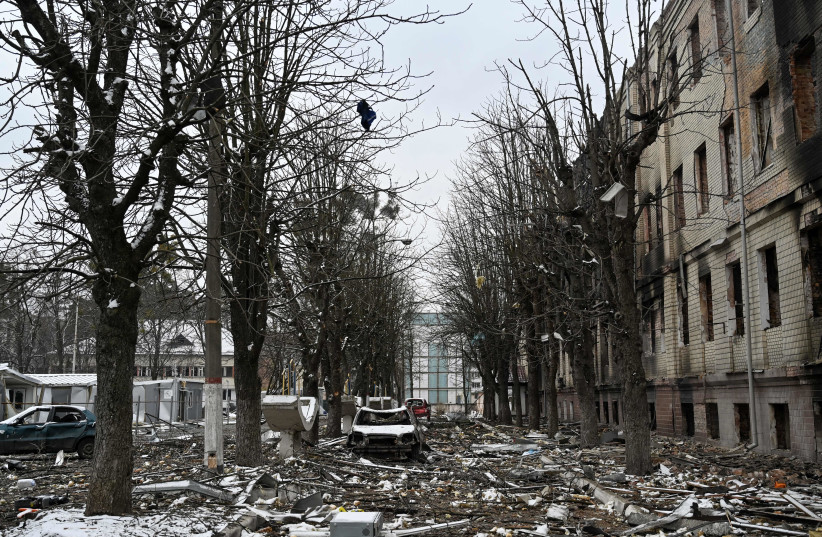  The view of military facility which was destroyed by recent shelling in the city of Brovary outside Kyiv on March 1, 2022. (credit: GENYA SAVILOV/AFP via Getty Images))