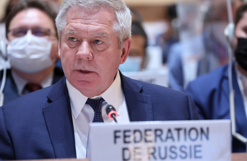  Russian ambassador Gennady Gatilov attends the special session of the Human Rights Council, on the situation in Ukraine, at the United Nations in Geneva, Switzerland (credit: REUTERS/DENIS BALIBOUSE)