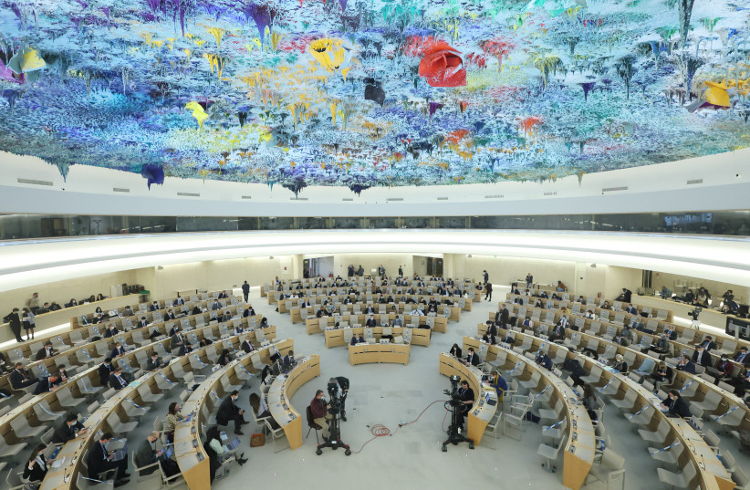  An overview of the special session on the situation in Ukraine of the Human Rights Council at the United Nations in Geneva, Switzerland, March 4, 2022. (photo credit: DENIS BALIBOUSE/REUTERS)