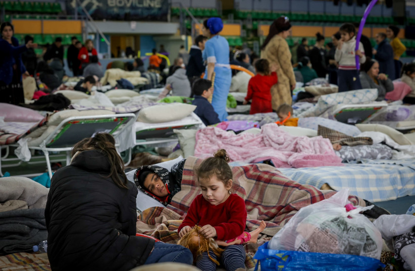  Ukrainian refugees at an emergency shelter in Chisinau, Moldova, March 5, 2022 (credit: NATI SHOHAT/FLASH90)