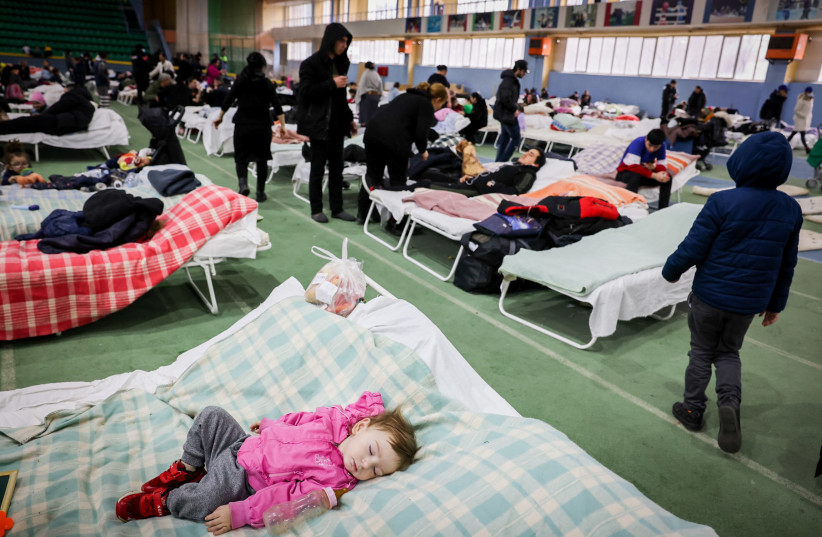 Ukrainian refugees at an emergency shelter in Chisinau, Moldova, March 5, 2022 (credit: NATI SHOHAT/FLASH90)