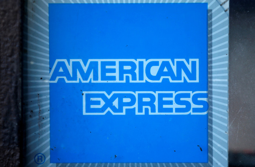  The logo of Dow Jones Industrial Average stock market index listed company American Express (AXP) is seen in Los Angeles, California, United States, April 25, 2016 (photo credit: LUCY NICHOLSON / REUTERS)