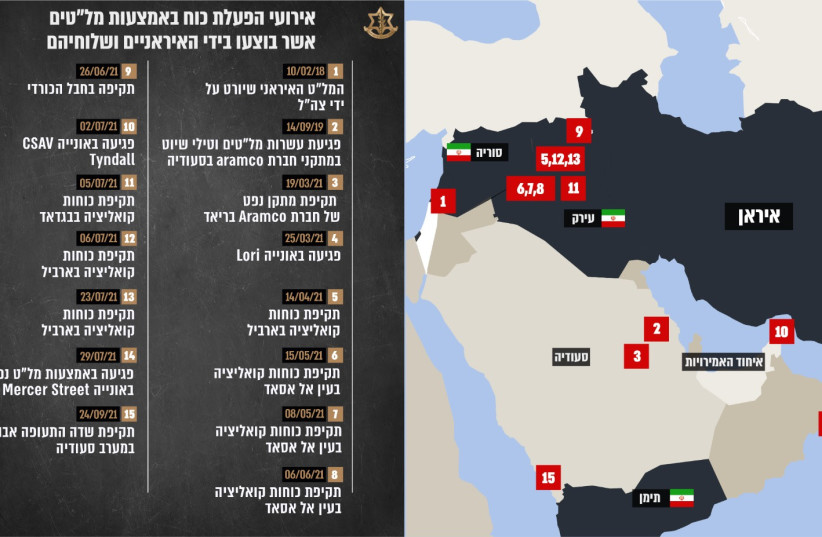  A map of Iranian UAV attacks.  (credit: IDF SPOKESPERSON UNIT)
