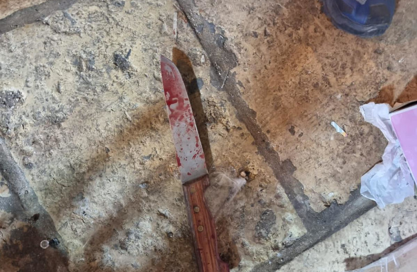  A knife used in a stabbing attack on March 7, 2022 in which two Israel Police officers were injured. (credit: ISRAEL POLICE)