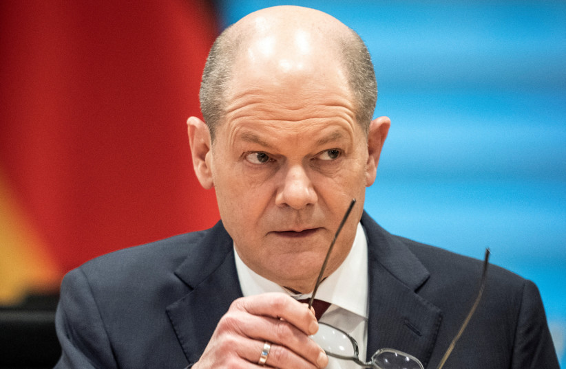  German Chancellor Olaf Scholz attends a meeting of the Federal security cabinet on the Ukraine crisis in Berlin, Germany, March 4, 2022. (credit: MICHAEL KAPPELER/POOL VIA REUTERS)