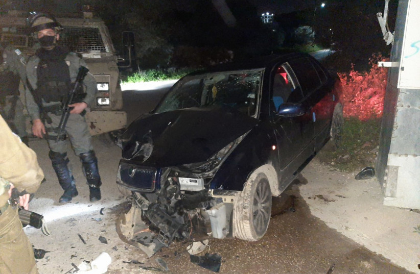  Car used in suspected ramming attack in Silat al-Harithiya. (photo credit: ISRAEL POLICE)