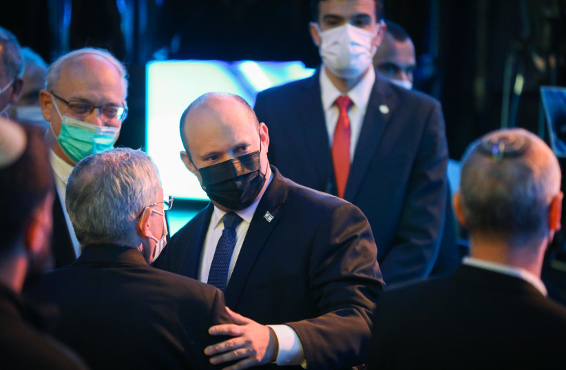  Israeli Prime Minister Naftali Bennett at a memorial ceremony for former prime minister Menahem Begin, in Jerusalem, March 7, 2022. (credit: NOAM REVKIN FENTON/FLASH90)