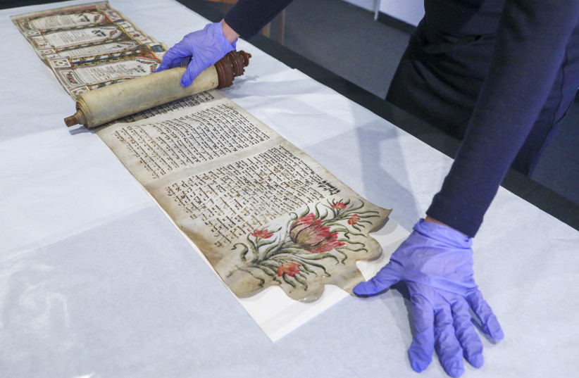  A Scroll of Esther, written by a 14-year-old girl in Rome during the 1700s, was acquired by the Israel museum in an auction (credit: MARC ISRAEL SELLEM/THE JERUSALEM POST)