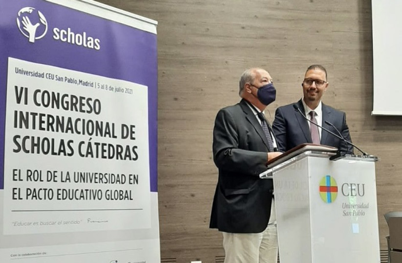  Ydgal Ach, CEO of Y.A Maof and Jose Maria Del Coral, president of Scholas occurentes at the Scholas conference in Madrid in June. (credit: Courtesy)