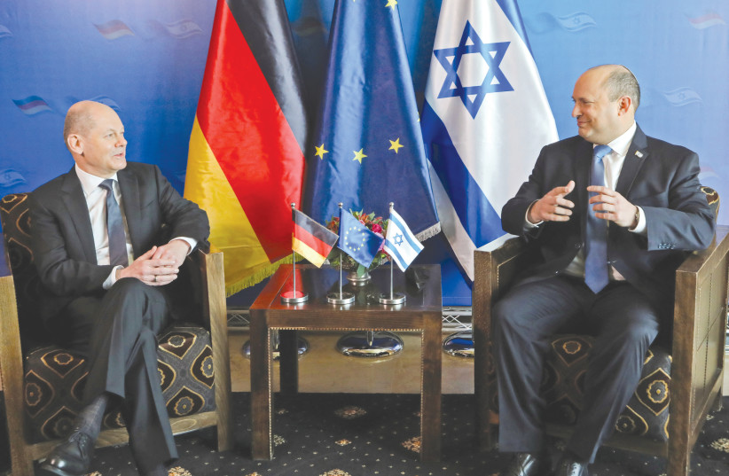  PRIME MINISTER Naftali Bennett meets German Chancellor Olaf Scholz in Jerusalem last week. A few days later, they met in Berlin. (credit: Gil Cohen-Magen/Reuters)