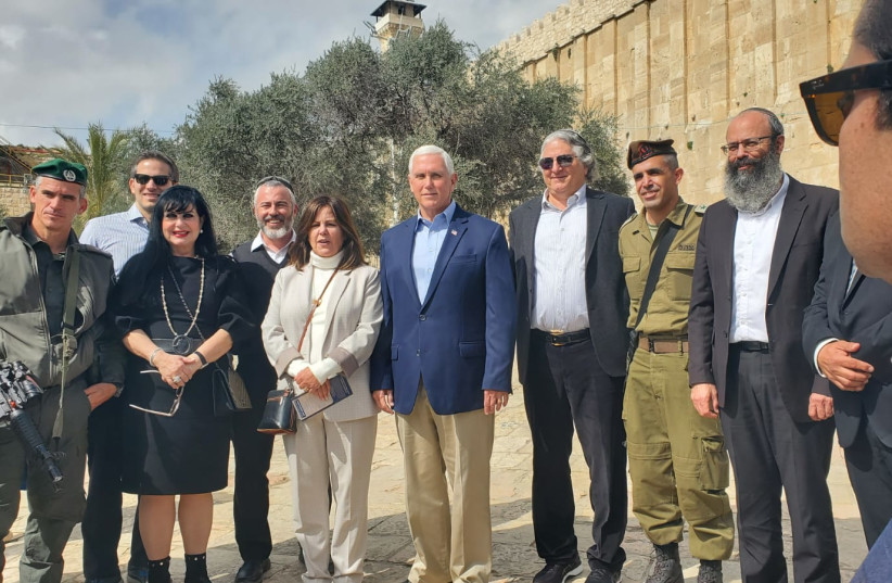  Mike Pence (center) visits Hebron. (photo credit: HEBRON SPOKESMAN'S OFFICE)