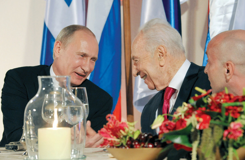  Vladimir Putin and Shimon Peres at the Presidential Residence in Jerusalem in June 2012. (photo credit: MARK NEYMAN/GPO)