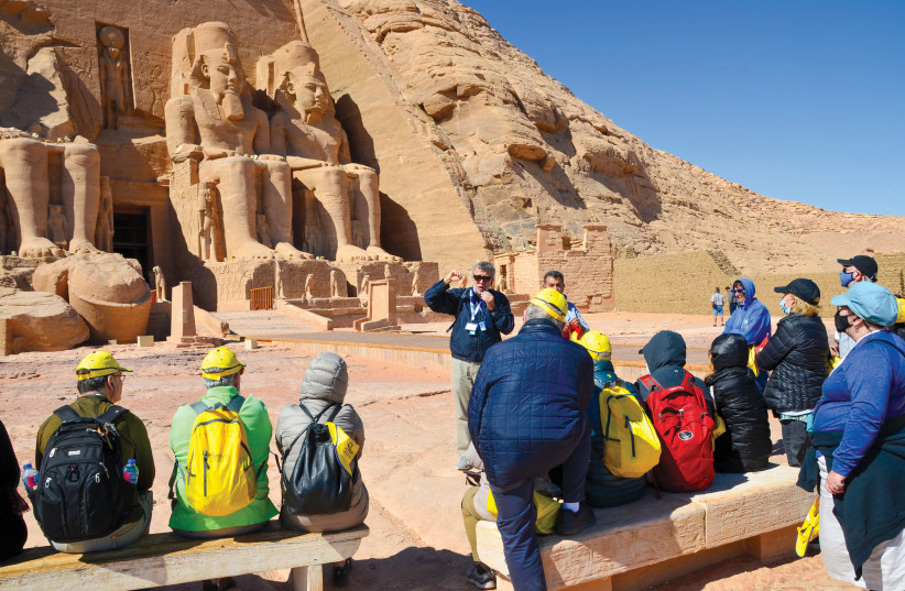  Joshua Berman leading his tour at Abu Simbel in Egypt. (photo credit: SANDOR JOFFE)