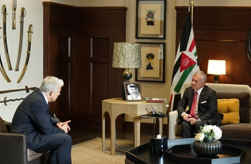  Foreign Minister Yair Lapid and Jordanian King Abdullah II, March 10, 2022.  (photo credit: FOREIGN MINISTRY)