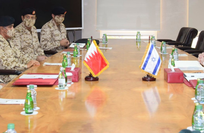  IDF officials meet with Bahrain Defense Force officials on March 10, 2022 (photo credit: IDF SPOKESPERSON'S UNIT)