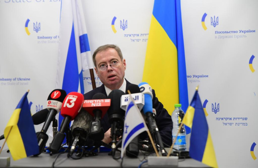  Ukrainian Ambassador to Israel Yevgen Korniychuk in Tel Aviv, March 11, 2022.  (credit: AVSHALOM SASSONI/MAARIV)