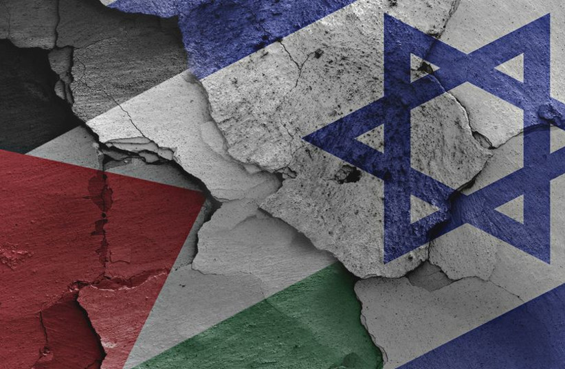  Palestinian Authority and Israeli flags (illustrative) (credit: Provided by the Lausanne Movement)