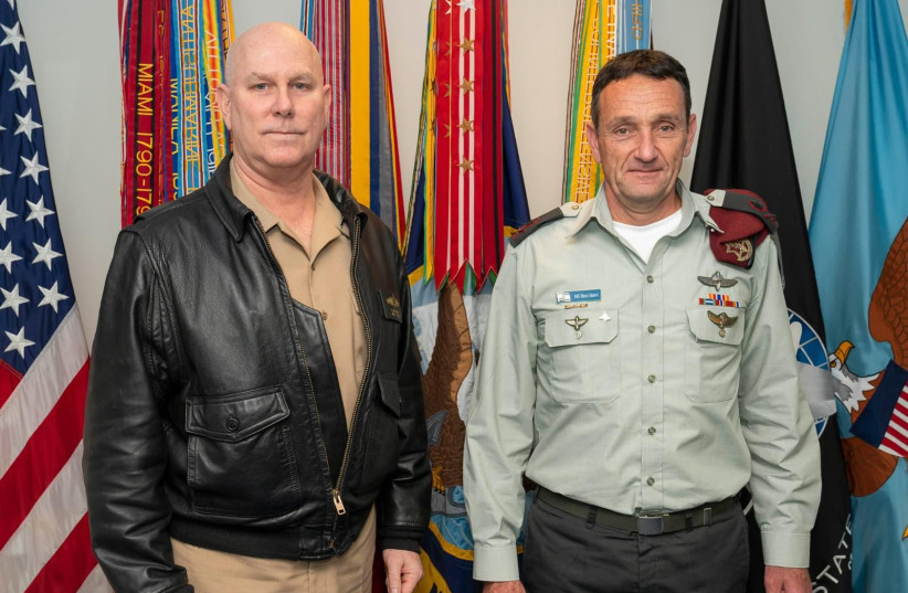  IDF deputy chief of staff Herzi Halevi with US Navy Admiral Christopher Grady, a member of the Joint Chiefs of Staff, during a visit to the US, March 2022 (credit: IDF SPOKESPERSON'S UNIT)