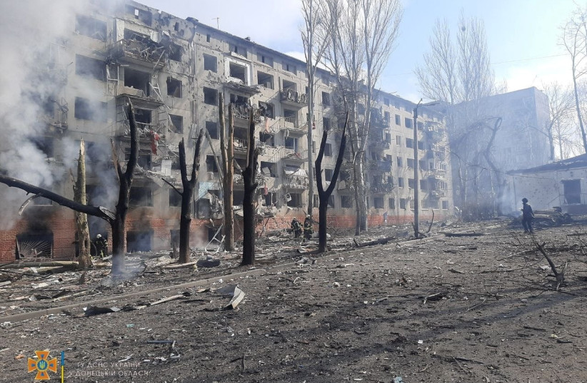  A view shows buildings damaged by shelling, as Russia's attack on Ukraine continues, in Kramatorsk, Ukraine, in this handout picture released March 19, 2022 (credit: Press service of the State Emergency Service of Ukraine/Handout via REUTERS)