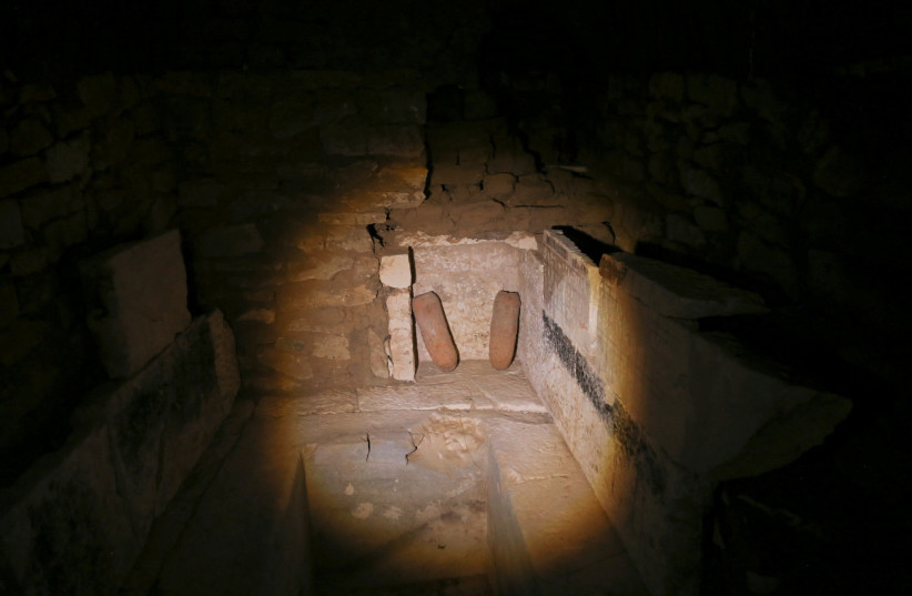  A view inside the tomb of Pepi Nefhany who was the supervisor of the great house, at the Saqqara area, in Giza, Egypt. (credit: REUTERS/HANAA HABIB)