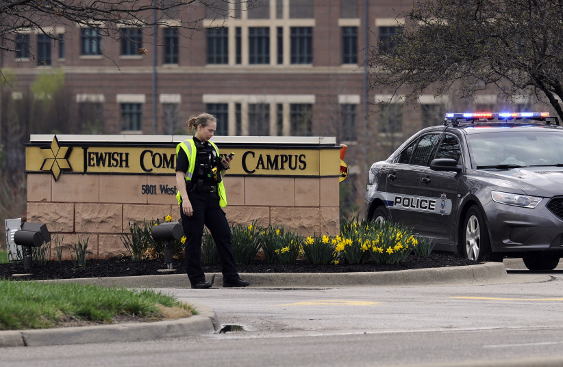 Police at the Jewish Community Center of Greater Kansas City in Overland Park, Kansas (File) (photo credit: REUTERS)