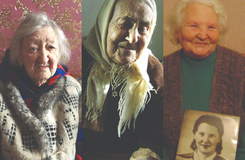  (FROM L) D. Itzahovna, a 102-year-old survivor presently in Ukraine; Fira Isaakovna wears the Star of David necklace Buzby gave her; Rita Borodanskaya holds a photo of her younger self. (credit: ©The Survivor Mitzvah Project Holocaust Educational Archive)