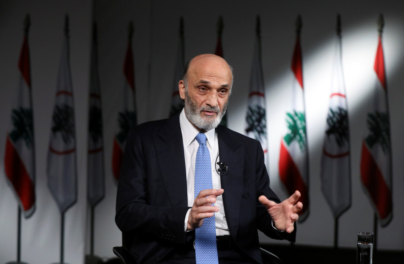  Samir Geagea, the leader of Lebanon's Christian Lebanese Forces (LF) party, speaks during an interview with Reuters at his residence in Maarab, Lebanon November 29, 2021.  (photo credit: MOHAMED AZAKIR/REUTERS)